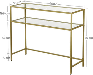 Metal Frame Table With 2 Shelves And Adjustable Feet