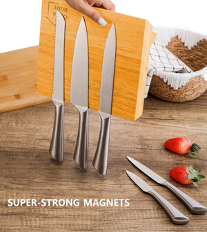 Natural Bamboo Magnetic Knife Block Holder for Kitchen Storage & Organisation