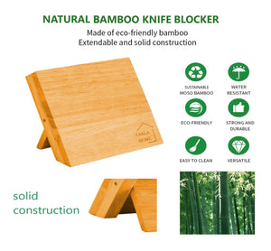 Natural Bamboo Magnetic Knife Block Holder for Kitchen Storage & Organisation