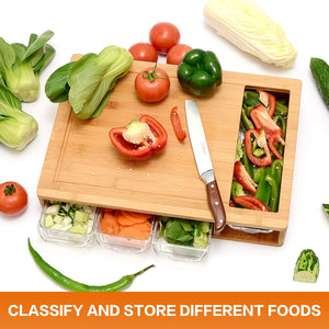 Large Bamboo Cutting Board and 4 Containers with Mobile Holder