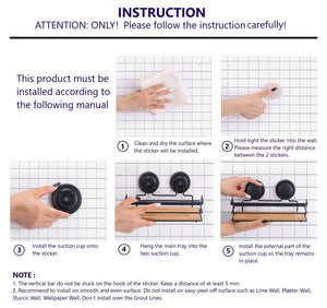 2 Pack Rectangular Bamboo Corner Shower Caddy Shelf Basket Rack with Premium Vacuum Suction Cup No-Drilling for Bathroom and Kitchen