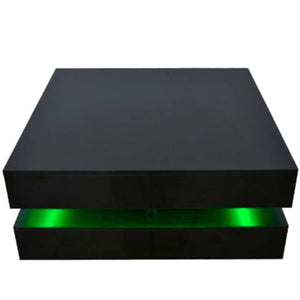 Modern Large High Gloss Coffee Table | LED Lights, Sleek Black Design