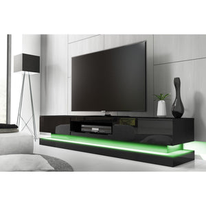 Modern High Gloss LED RGB TV Entertainment Unit - Black | 220cm with Storage