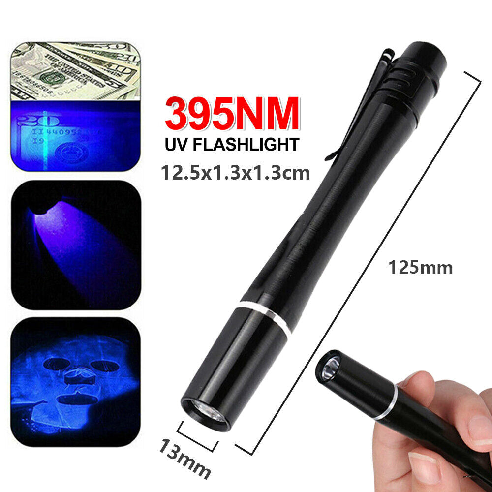 Mini UV 395nm Inspection Pen Torch | Ultra Violet Flashlight | Pocket Lamp | Fluoresce