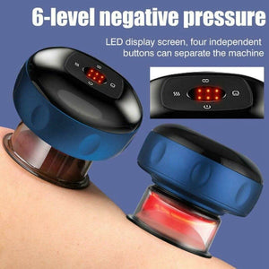 12 Levels Electric Cupping Therapy Smart Scraping Massager | Red Light Heating, Body Slimming (Blue)