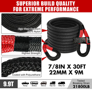 X-BULL Recovery Kit Off-Road Kinetic Rope Snatch Strap Winch Damper 4WD13PCS
