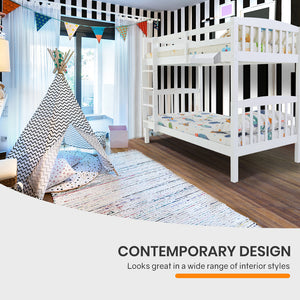 Kingston Slumber Wooden Kids Bunk Bed Frame with Modular Design (White)