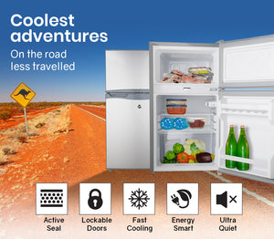 GECKO 95L Portable Fridge Freezer - Camping Motorhome 12V/24V/240V, Silver