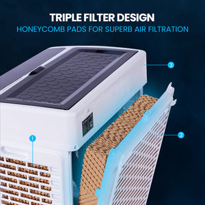 POLYCOOL 45L 125W Portable Industrial Air Cooler - Fan, Purifier, Humidifier - Remote Control