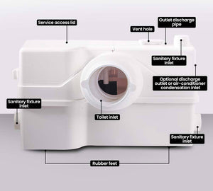 Macerator Pump | 800W | Commercial | 4 Inlet | for P-Trap Toilet Upflush | Heavy-Duty