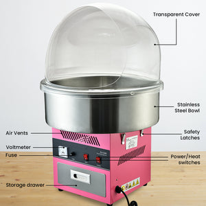 1000W Commercial Cotton Candy Machine | Fairy Floss Maker with Transparent Shield | EUROCHEF