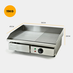 Electric Griddle Stainless Steel Commercial 2200W | BBQ Grill Pan Hot Plate Large