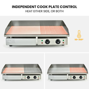 Electric Griddle Stainless Steel Commercial 4400W | BBQ Grill Hot Plate Extra Large