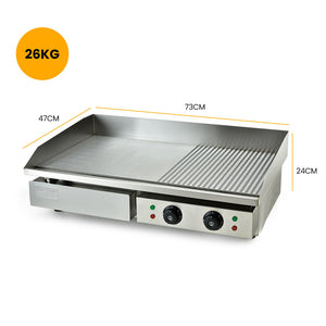 Electric Griddle Stainless Steel Commercial 4400W | BBQ Grill Hot Plate Extra Large