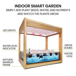 PLANTCRAFT 12 Pod Indoor Hydroponic Growing System | Bamboo Frame & LED Lights