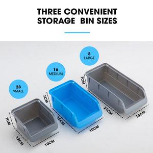 69pc Wall Mounted Parts Bin Rack with Tool Holders - Blue