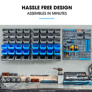 69pc Wall Mounted Parts Bin Rack with Tool Holders - Blue