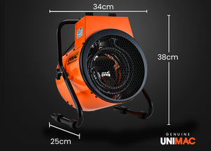 UNIMAC 2400W Electric Space Heater - Portable Small Fan Workshop Warehouse Blow Industrial Heating