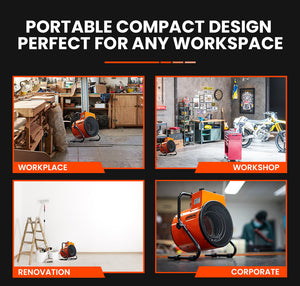 UNIMAC 2400W Electric Space Heater - Portable Small Fan Workshop Warehouse Blow Industrial Heating