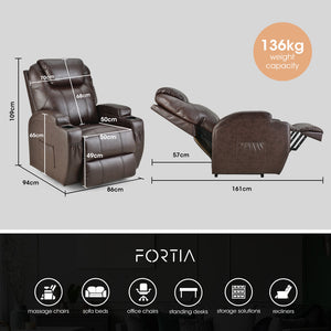 FORTIA Electric Massage Lift Recliner Chair | Faux Leather | 8-Point Massage Heating (Dark Crimson)