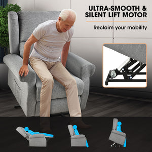 FORTIA Electric Recliner Lift Heat Chair for Elderly | Massage | Heat Therapy | Aged Care (Grey)