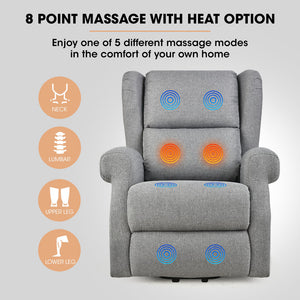 FORTIA Electric Recliner Lift Heat Chair for Elderly | Massage | Heat Therapy | Aged Care (Grey)