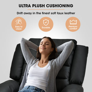 FORTIA Luxury Recliner Faux Leather Chair | Lounge in Stylish Black