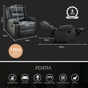 FORTIA Luxury Recliner Faux Leather Chair | Lounge in Stylish Black