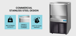 Commercial Automatic Ice Cube Maker | Free Standing Stainless Steel Ice Machine | 410 Grade | Capacity: 60KG/24H
