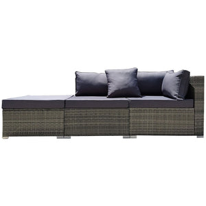 LONDON RATTAN 3 Seater Modular Outdoor Lounge Setting - incl. Ottoman in Grey