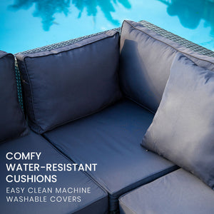 LONDON RATTAN 4 Piece 3 Seater Modular Outdoor Lounge Setting | Grey with Coffee Table