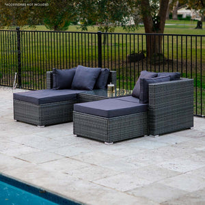 LONDON RATTAN 4 Seater Modular Outdoor Lounge Setting - incl. Coffee Table, Ottomans in Grey