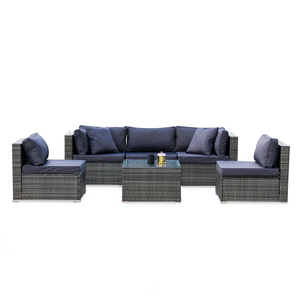 LONDON RATTAN 5 Seater Modular Outdoor Lounge Setting - incl. Coffee Table in Grey
