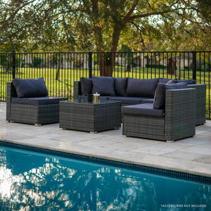 LONDON RATTAN 5 Seater Modular Outdoor Lounge Setting - incl. Coffee Table in Grey
