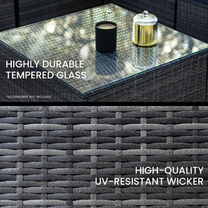 LONDON RATTAN 5 Seater Modular Outdoor Lounge Setting | Grey with Coffee Table and Ottoman