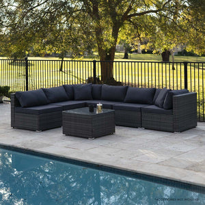 7 Piece Modular Outdoor Lounge Setting | LONDON RATTAN