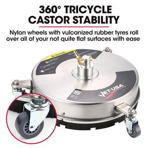 Stainless Steel Pressure Washer Surface Cleaner | Size: 15" | Compatible with 1/4" Fitting | Ideal for Concrete Driveway, Patio Floor