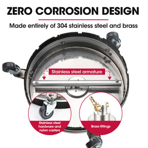 Stainless Steel Pressure Washer Surface Cleaner | Size: 15" | Compatible with 1/4" Fitting | Ideal for Concrete Driveway, Patio Floor