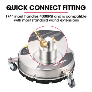 Stainless Steel Pressure Washer Surface Cleaner | Size: 15" | Compatible with 1/4" Fitting | Ideal for Concrete Driveway, Patio Floor