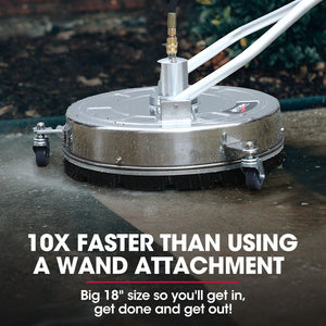 18" Stainless Steel Pressure Washer Surface Cleaner with Yoke Handlebar, 3/8" Fitting | For Concrete Driveway, Patio Floor