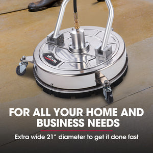 21" Stainless Steel Pressure Washer Surface Cleaner with Yoke Handlebar, 3/8" Fitting | For Concrete Driveway, Patio Floor