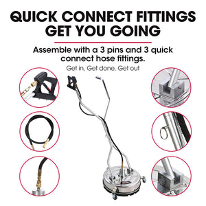 21" Stainless Steel Pressure Washer Surface Cleaner with Yoke Handlebar, 3/8" Fitting | For Concrete Driveway, Patio Floor