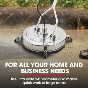 24" Stainless Steel Pressure Washer Surface Cleaner, 3/8" Fitting, with Yoke Handlebar | For Concrete Driveway, Patio Floor