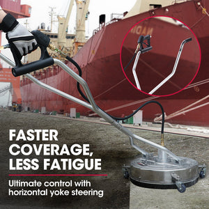 24" Stainless Steel Pressure Washer Surface Cleaner, 3/8" Fitting, with Yoke Handlebar | For Concrete Driveway, Patio Floor