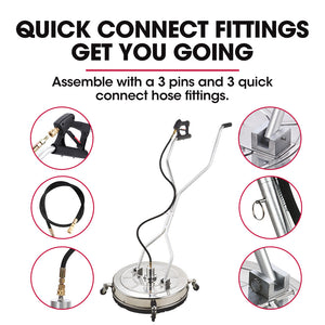 24" Stainless Steel Pressure Washer Surface Cleaner, 3/8" Fitting, with Yoke Handlebar | For Concrete Driveway, Patio Floor