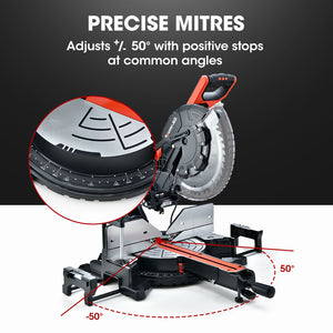 Baumr-AG 305mm Compound Mitre Saw | Dual Bevel Sliding | 2200W