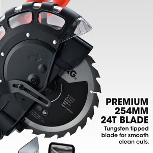 Baumr-AG 254mm Sliding Compound Dual Mitre Drop Saw | Adjustable Stand Combo