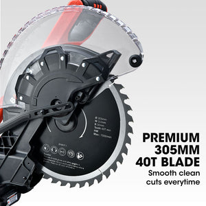 305mm Dual Bevel Sliding Compound Mitre Drop Saw and Adjustable Stand Combo | Brand: BAUMR-AG