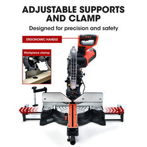 305mm Dual Bevel Sliding Compound Mitre Drop Saw and Adjustable Stand Combo | Brand: BAUMR-AG