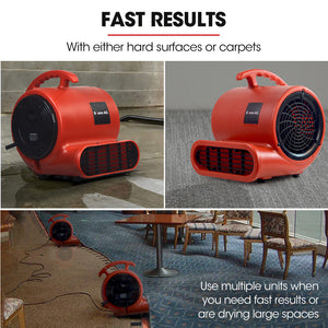 3-Speed Carpet Dryer Air Mover Blower Fan | 700CFM, Sealed Copper Motor, Poly Housing